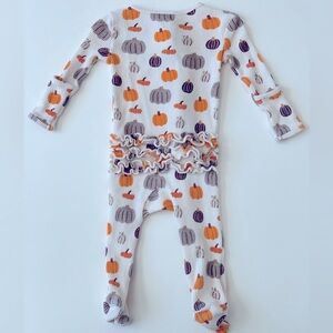 Spearmint Love Organic Waffle Ruffle Zip Footie, 6-9mo in Harvest Pumpkin